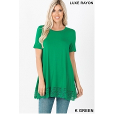 Zenana Kelly Green Top with Lace Trim